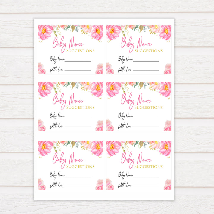 blush flora baby name suggestion game, printable baby games, baby shower games, floral baby games, floral baby shower, girl baby shower idea, girl baby games