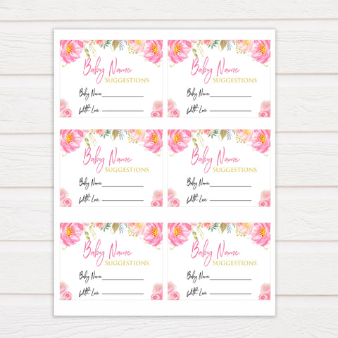 blush flora baby name suggestion game, printable baby games, baby shower games, floral baby games, floral baby shower, girl baby shower idea, girl baby games