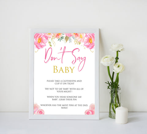 Pink blush floral dont say baby game, printable baby games, baby shower games, blush baby shower, floral baby games, girl baby shower ideas, pink baby shower ideas, floral baby games, popular baby games, fun baby games