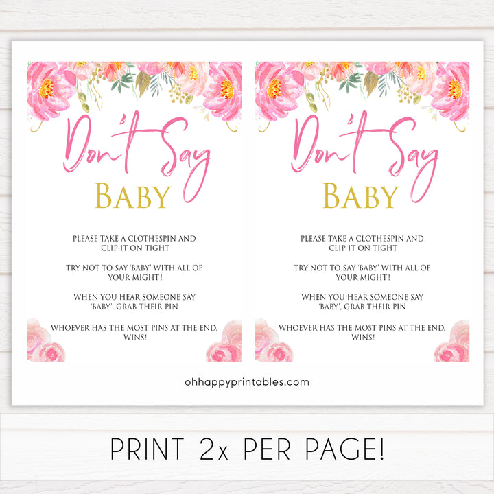Pink blush floral dont say baby game, printable baby games, baby shower games, blush baby shower, floral baby games, girl baby shower ideas, pink baby shower ideas, floral baby games, popular baby games, fun baby games