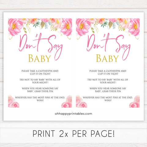 Pink blush floral dont say baby game, printable baby games, baby shower games, blush baby shower, floral baby games, girl baby shower ideas, pink baby shower ideas, floral baby games, popular baby games, fun baby games