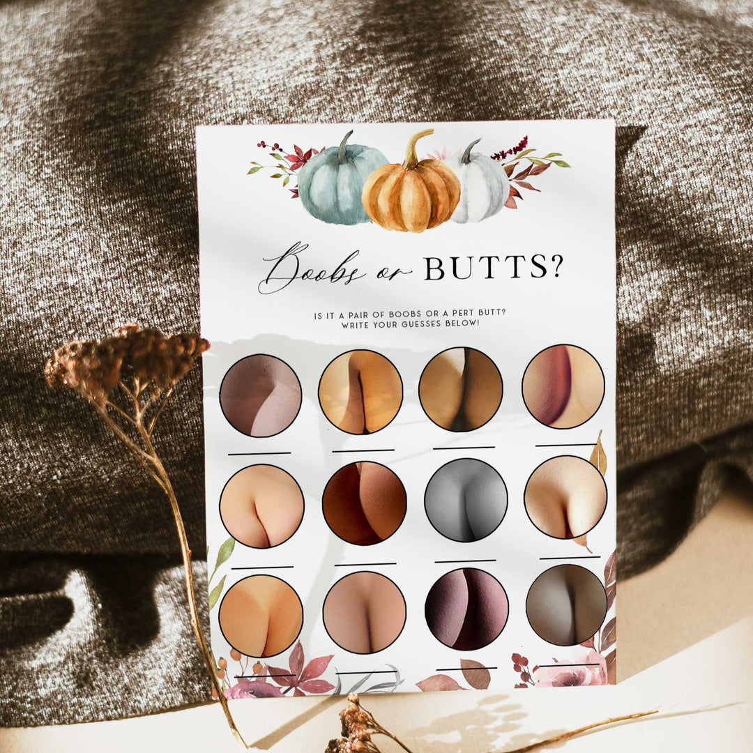 Fully editable and printable baby shower porn or labor, baby bump or beer bally games with a fall pumpkin design. Perfect for a Fall Pumpkin baby shower themed party