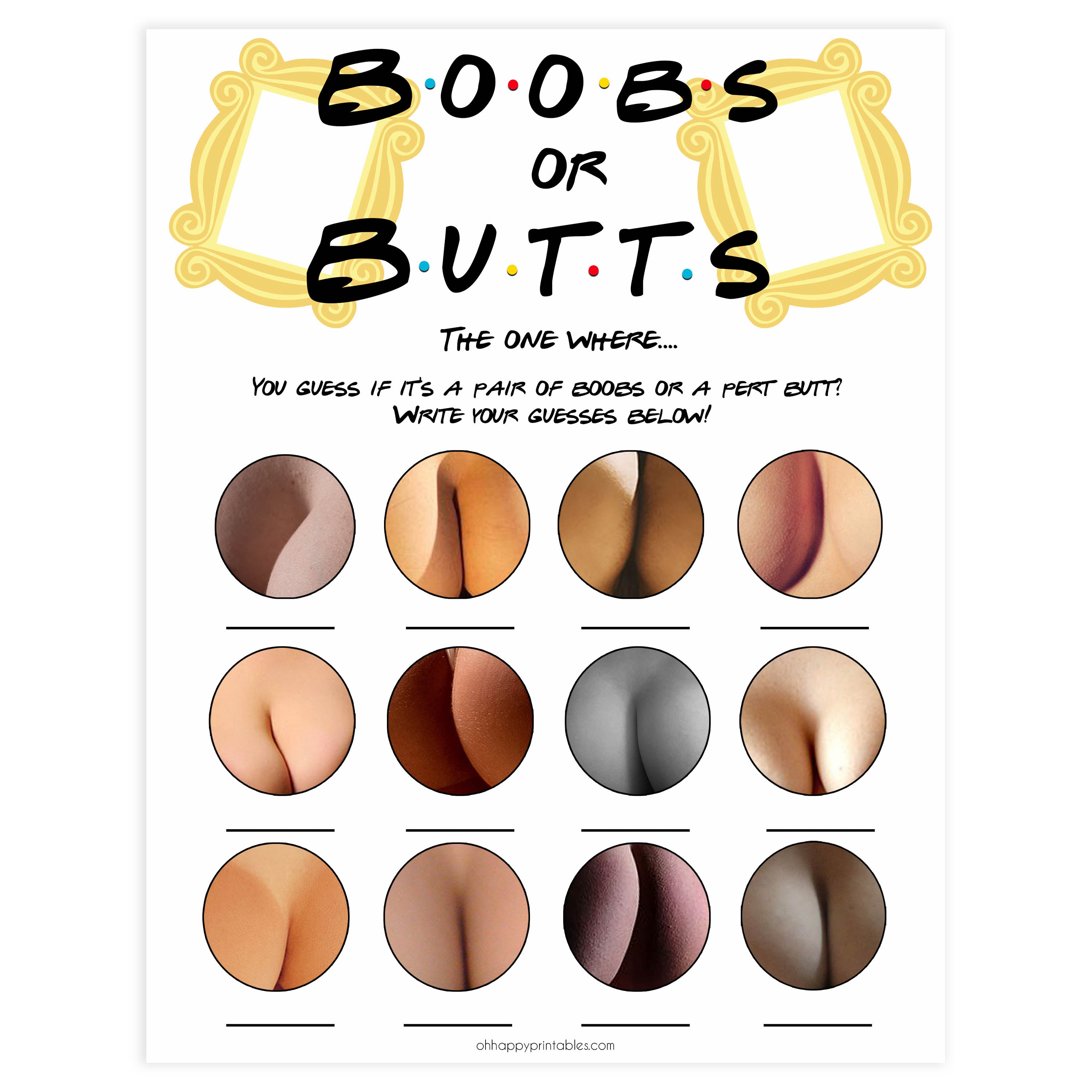Boobs or Butts Baby Game - Friends Printable Baby Shower Games
