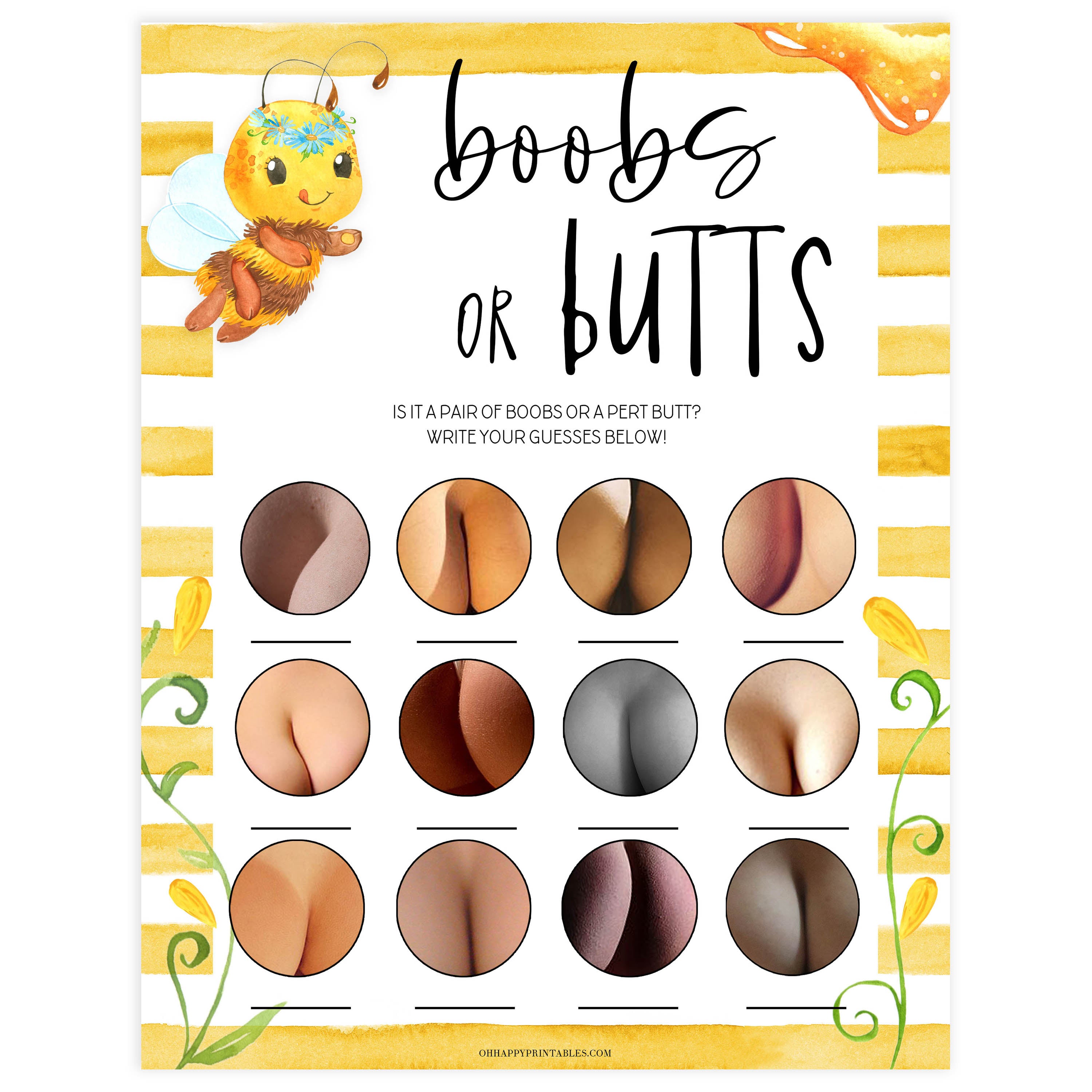 boobs or butts baby game,  Printable baby shower games, mommy bee fun baby games, baby shower games, fun baby shower ideas, top baby shower ideas, mommy to bee baby shower, friends baby shower ideas