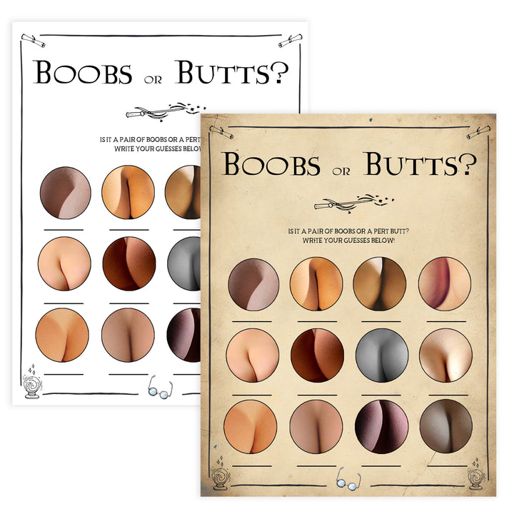 Boobs or Butts Baby Game, Wizard baby shower games, printable baby shower games, Harry Potter baby games, Harry Potter baby shower, fun baby shower games,  fun baby ideas