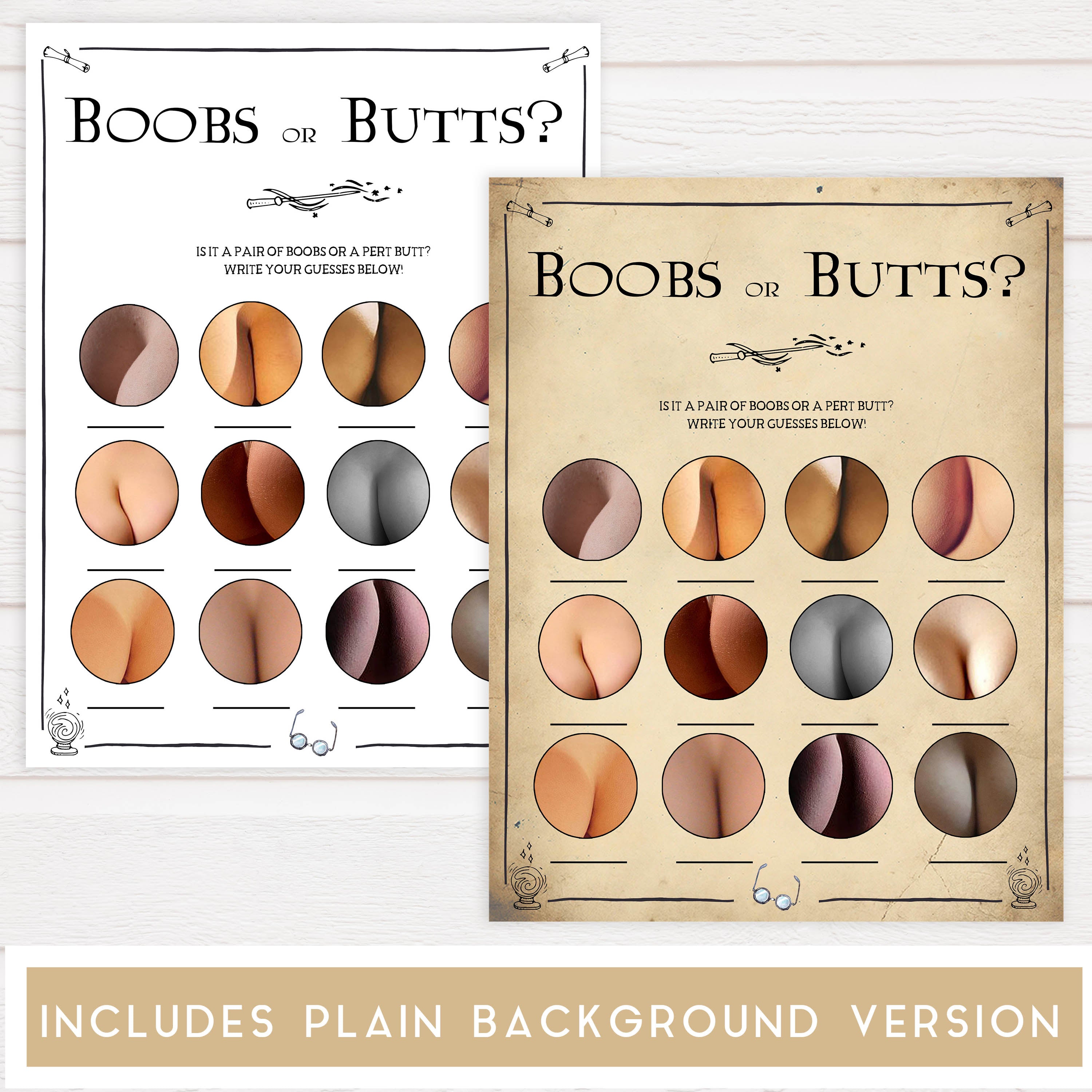 Boobs or Butts Baby Game, Wizard baby shower games, printable baby shower games, Harry Potter baby games, Harry Potter baby shower, fun baby shower games,  fun baby ideas