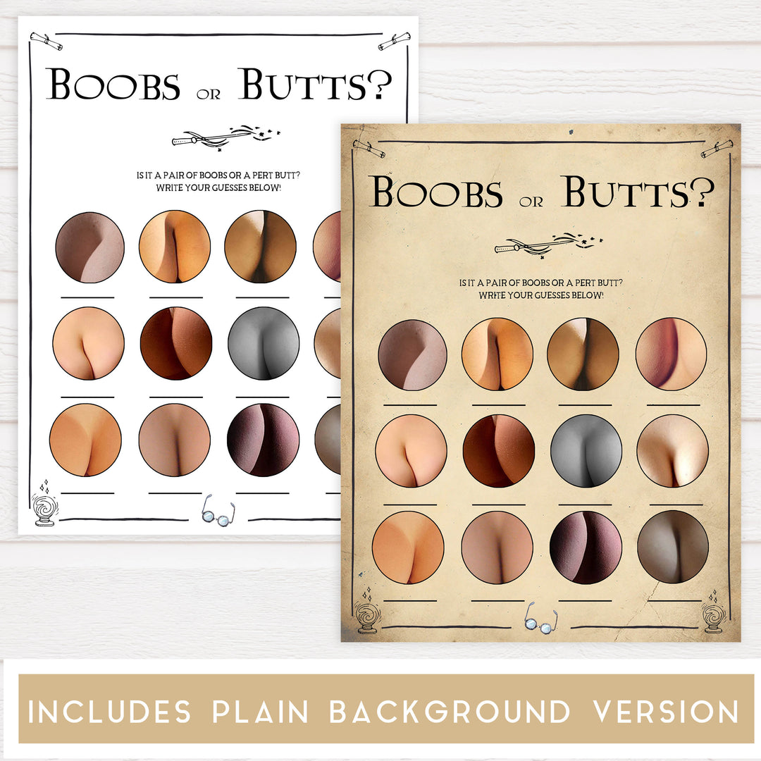Boobs or Butts Baby Game, Wizard baby shower games, printable baby shower games, Harry Potter baby games, Harry Potter baby shower, fun baby shower games,  fun baby ideas