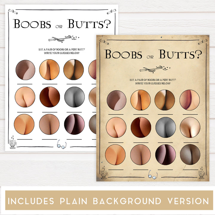 Boobs or Butts Baby Game, Wizard baby shower games, printable baby shower games, Harry Potter baby games, Harry Potter baby shower, fun baby shower games,  fun baby ideas
