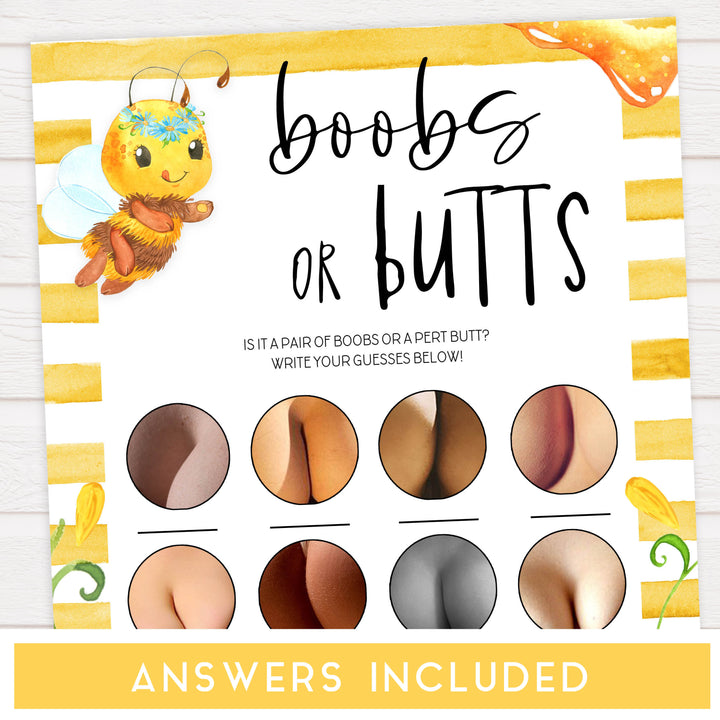 boobs or butts baby game,  Printable baby shower games, mommy bee fun baby games, baby shower games, fun baby shower ideas, top baby shower ideas, mommy to bee baby shower, friends baby shower ideas