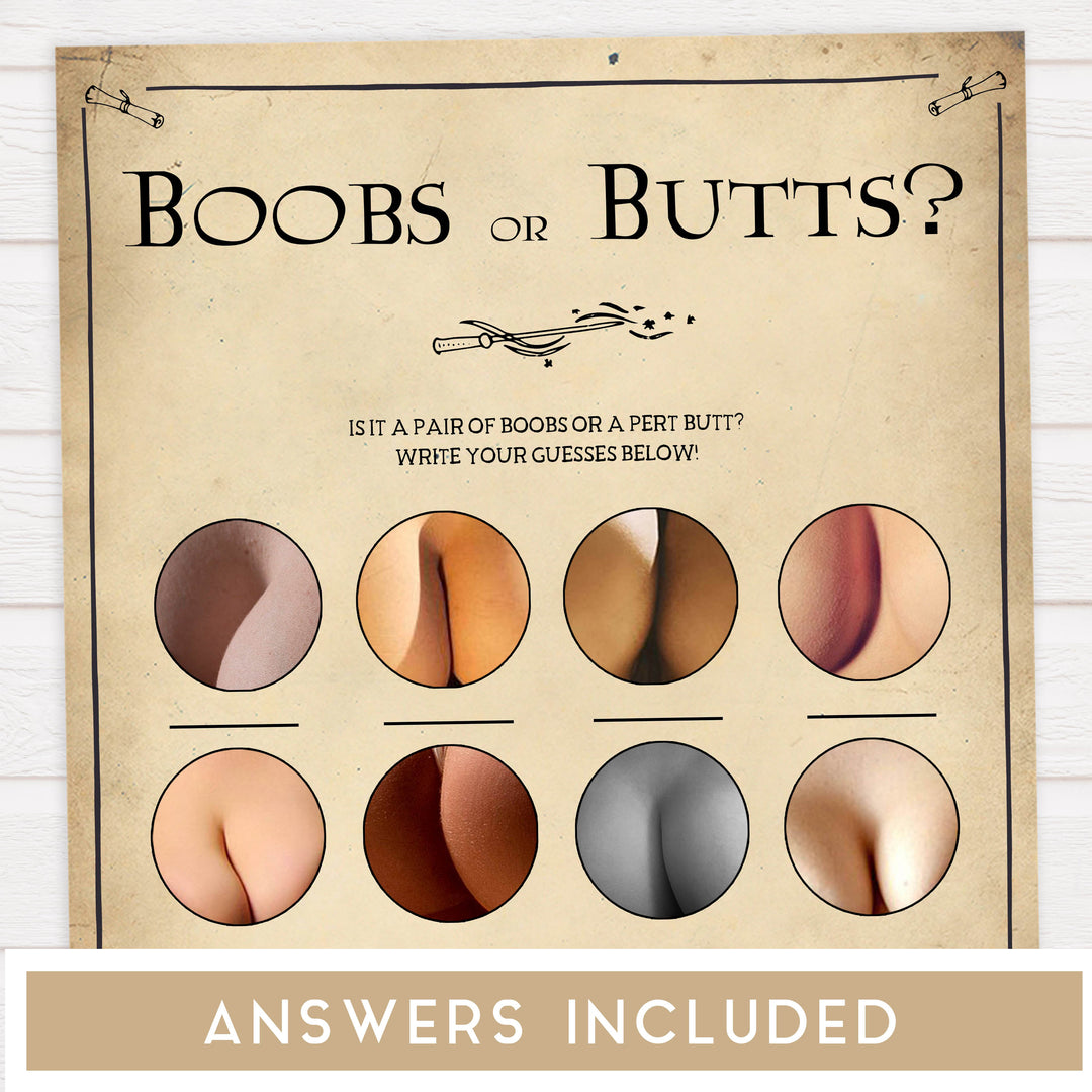 Boobs or Butts Baby Game, Wizard baby shower games, printable baby shower games, Harry Potter baby games, Harry Potter baby shower, fun baby shower games,  fun baby ideas