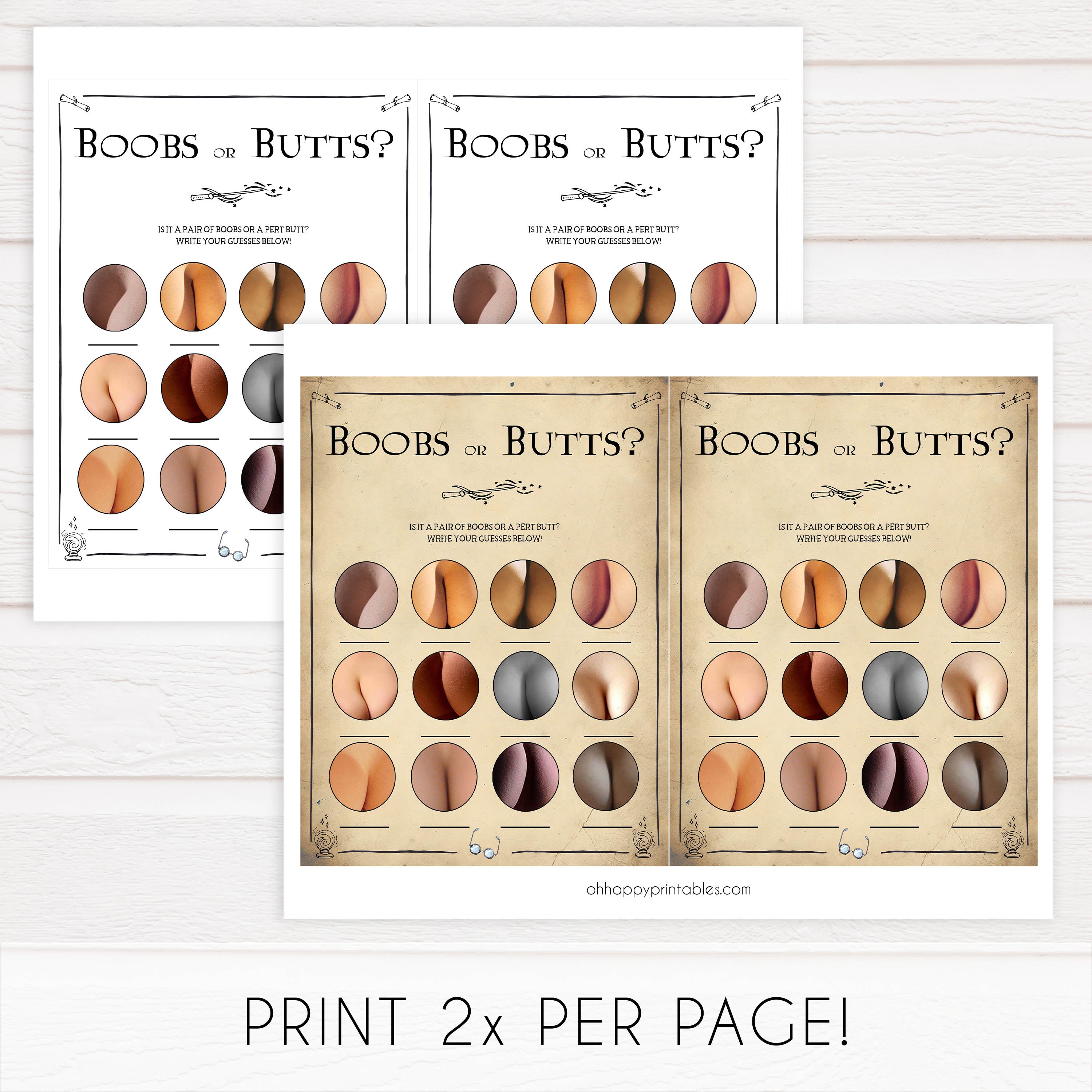 Boobs or Butts Baby Game, Wizard baby shower games, printable baby shower games, Harry Potter baby games, Harry Potter baby shower, fun baby shower games,  fun baby ideas