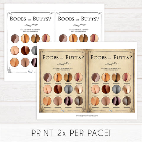 Boobs or Butts Baby Game, Wizard baby shower games, printable baby shower games, Harry Potter baby games, Harry Potter baby shower, fun baby shower games,  fun baby ideas
