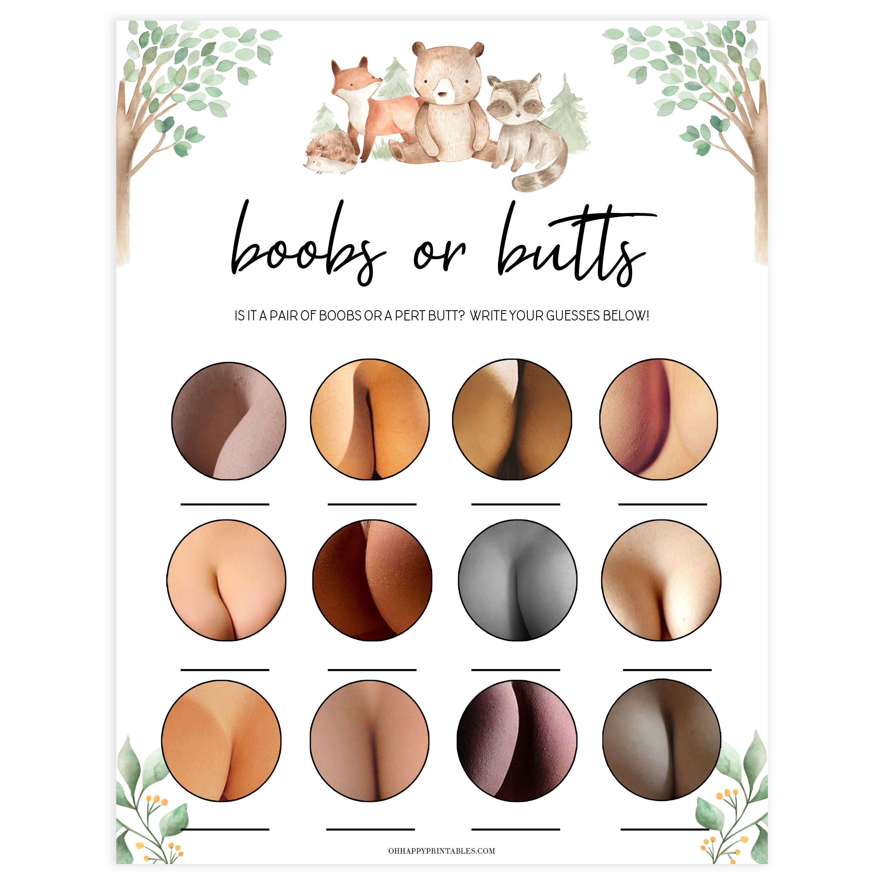 boobs or butts baby game, Printable baby shower games, woodland animals baby games, baby shower games, fun baby shower ideas, top baby shower ideas, woodland baby shower, baby shower games, fun woodland animals baby shower ideas