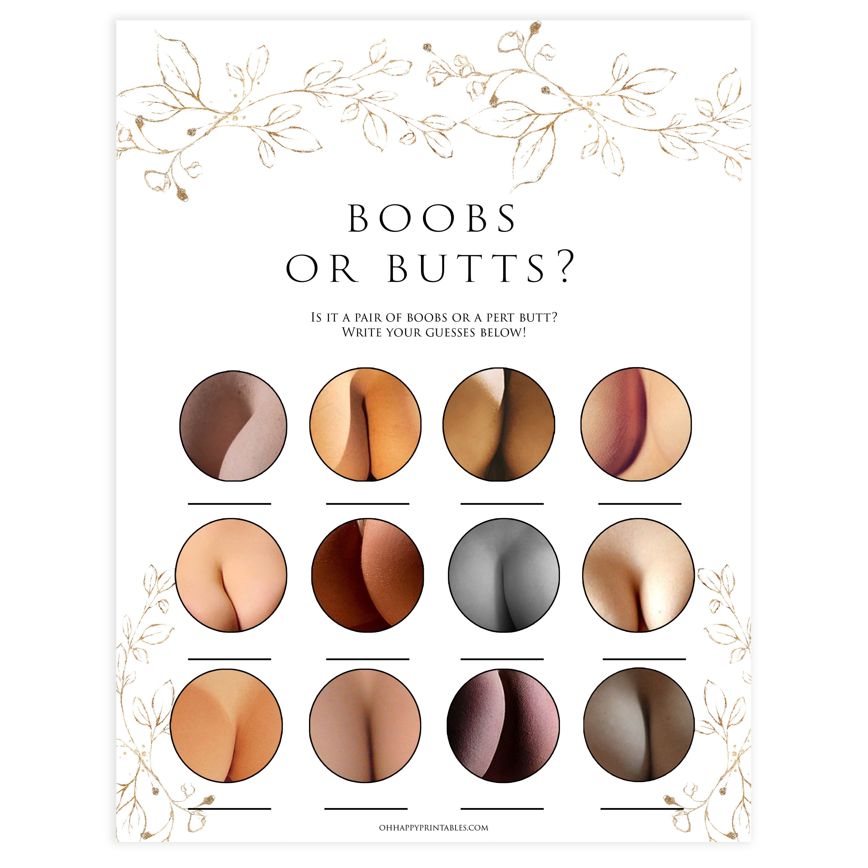 boobs or butts baby game, Printable baby shower games, gold leaf baby games, baby shower games, fun baby shower ideas, top baby shower ideas, gold leaf baby shower, baby shower games, fun gold leaf baby shower ideas