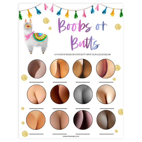 boobs or butts game, Printable baby shower games, llama fiesta fun baby games, baby shower games, fun baby shower ideas, top baby shower ideas, Llama fiesta shower baby shower, fiesta baby shower ideas