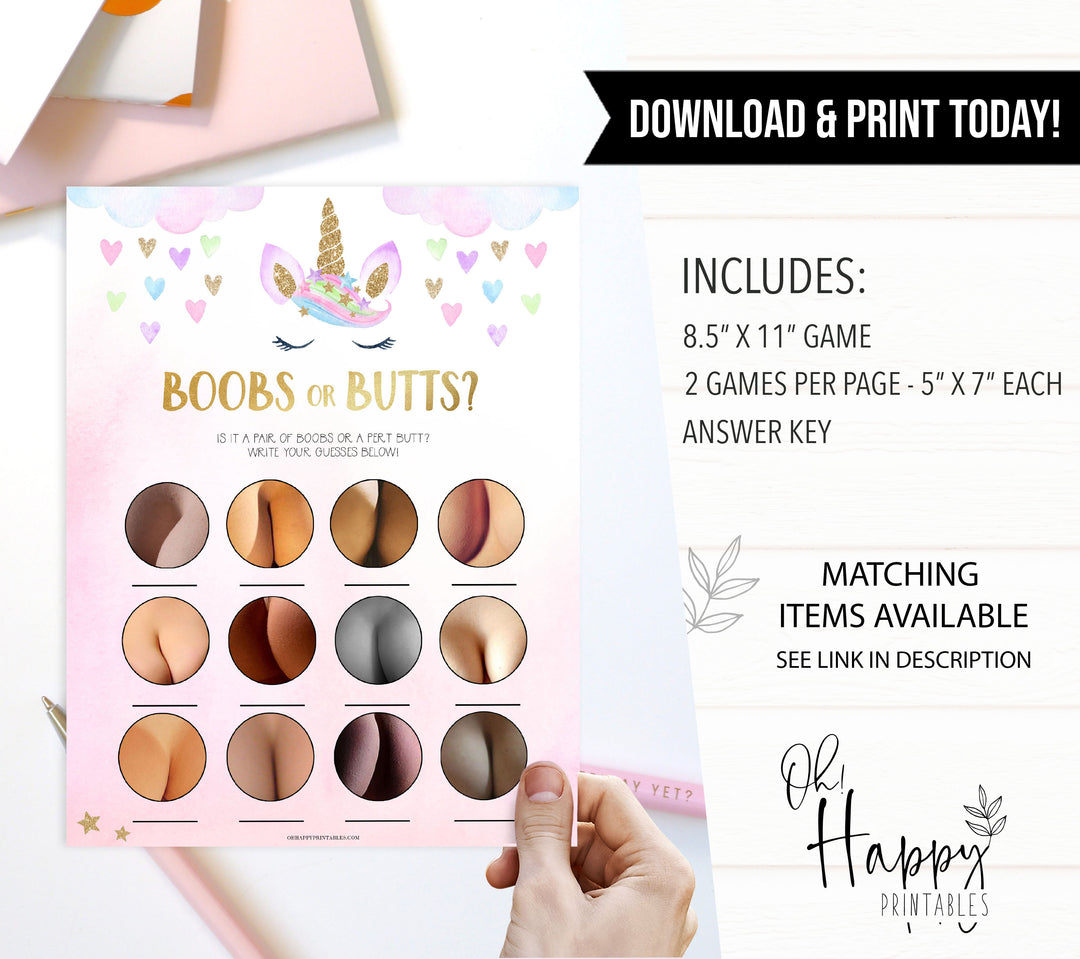 boobs or butts baby game, Printable baby shower games, unicorn baby games, baby shower games, fun baby shower ideas, top baby shower ideas, unicorn baby shower, baby shower games, fun unicorn baby shower ideas