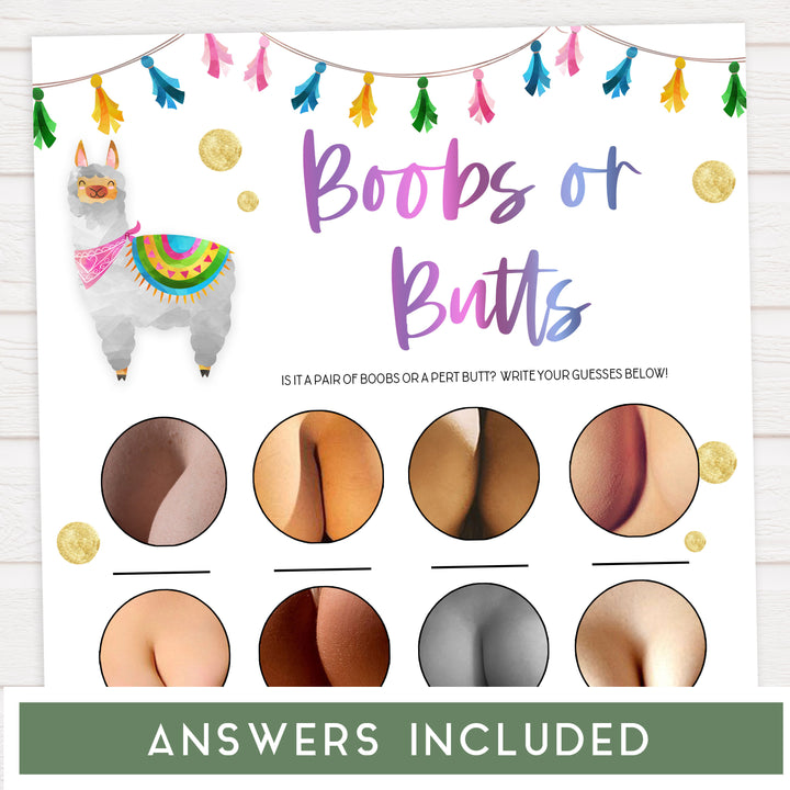 boobs or butts game, Printable baby shower games, llama fiesta fun baby games, baby shower games, fun baby shower ideas, top baby shower ideas, Llama fiesta shower baby shower, fiesta baby shower ideas