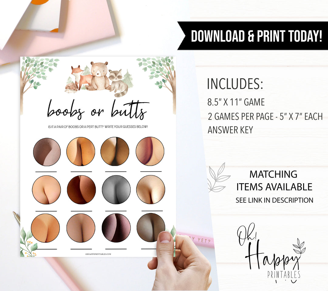 boobs or butts baby game, Printable baby shower games, woodland animals baby games, baby shower games, fun baby shower ideas, top baby shower ideas, woodland baby shower, baby shower games, fun woodland animals baby shower ideas