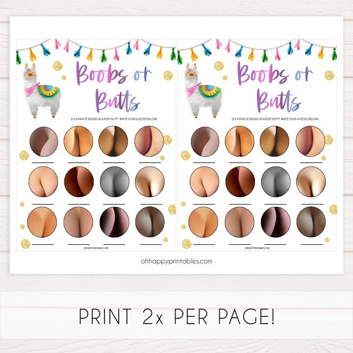 boobs or butts game, Printable baby shower games, llama fiesta fun baby games, baby shower games, fun baby shower ideas, top baby shower ideas, Llama fiesta shower baby shower, fiesta baby shower ideas