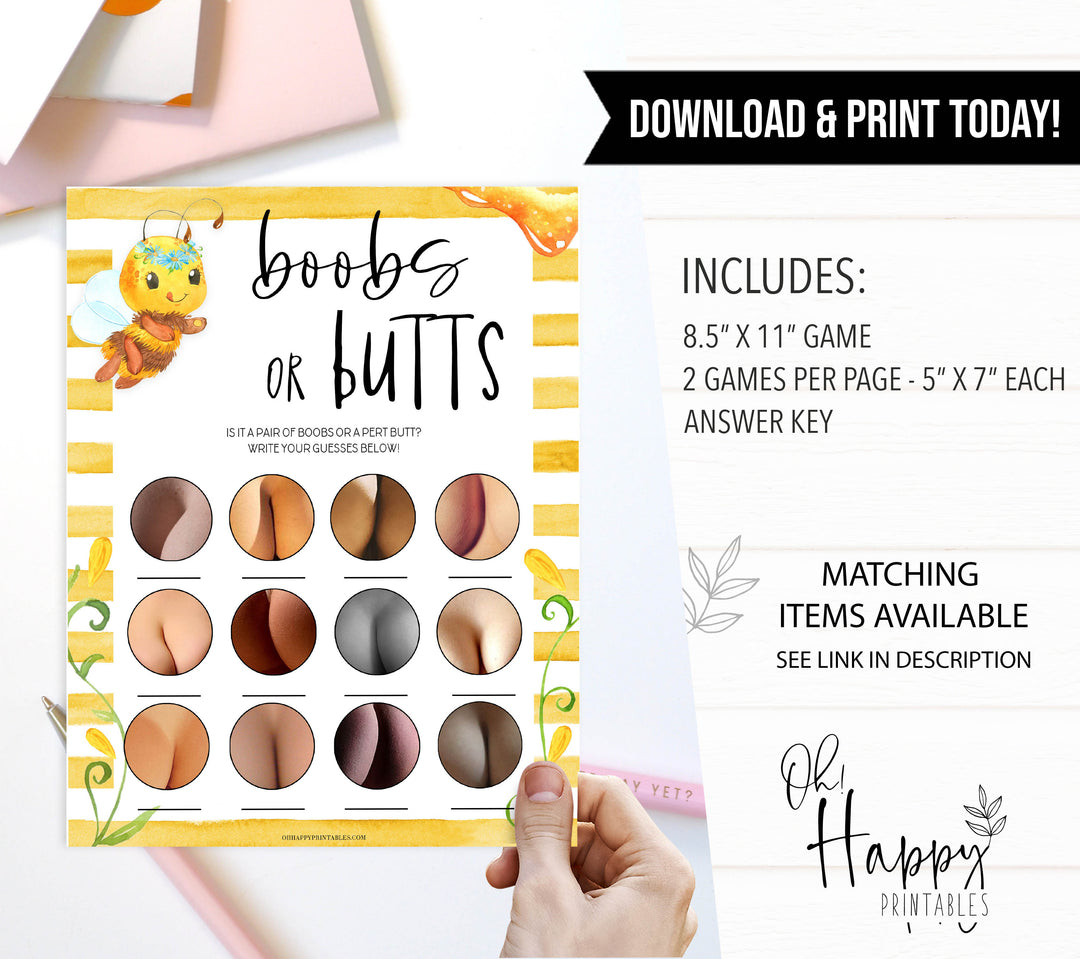 boobs or butts baby game,  Printable baby shower games, mommy bee fun baby games, baby shower games, fun baby shower ideas, top baby shower ideas, mommy to bee baby shower, friends baby shower ideas