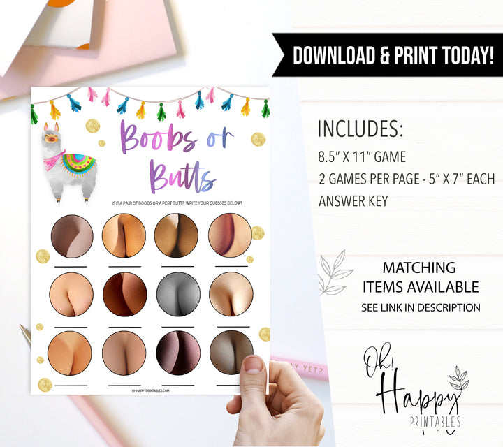 boobs or butts game, Printable baby shower games, llama fiesta fun baby games, baby shower games, fun baby shower ideas, top baby shower ideas, Llama fiesta shower baby shower, fiesta baby shower ideas