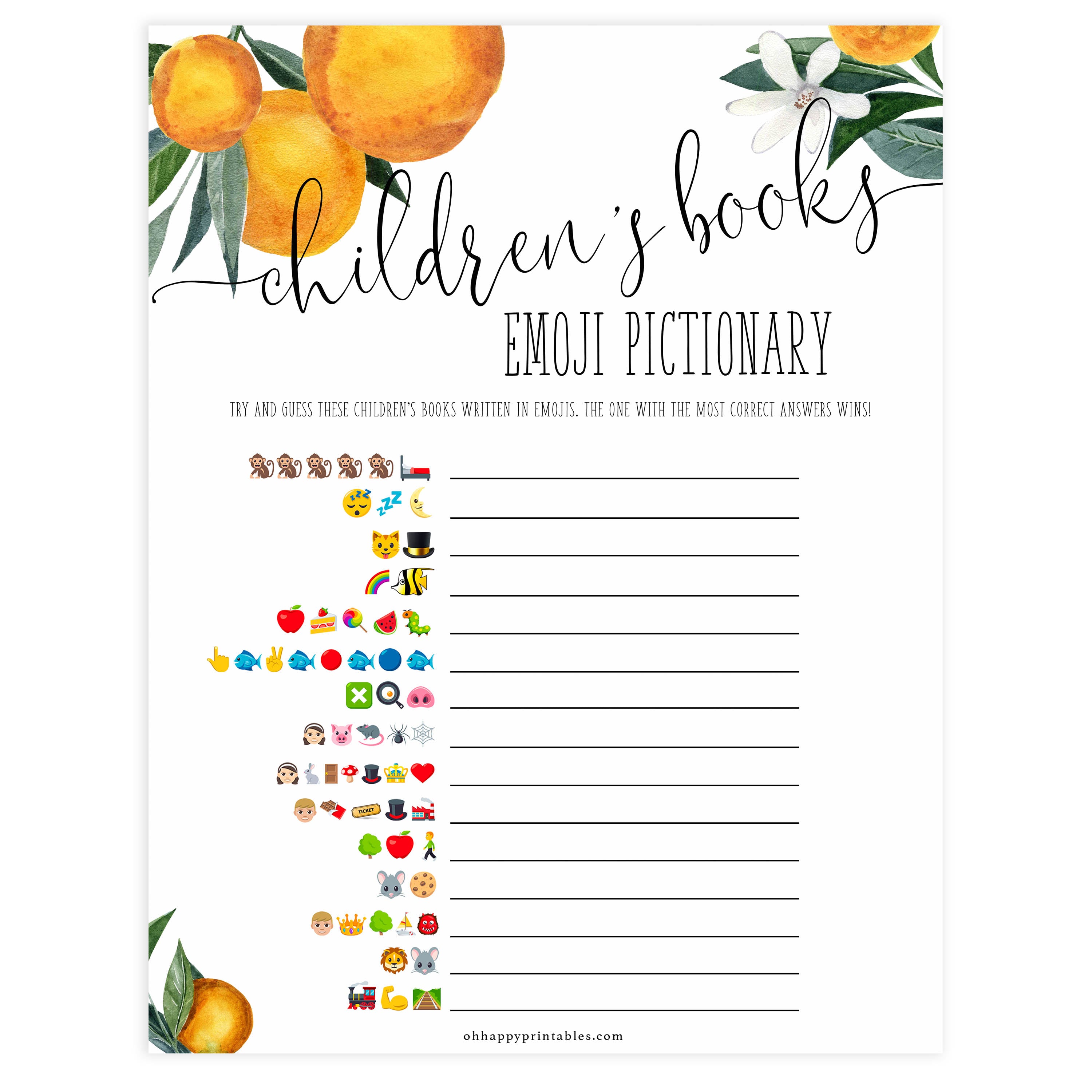 childrens books emoji pictionary game, Printable baby shower games, little cutie baby games, baby shower games, fun baby shower ideas, top baby shower ideas, little cutie baby shower, baby shower games, fun little cutie baby shower ideas, citrus baby shower games, citrus baby shower, orange baby shower