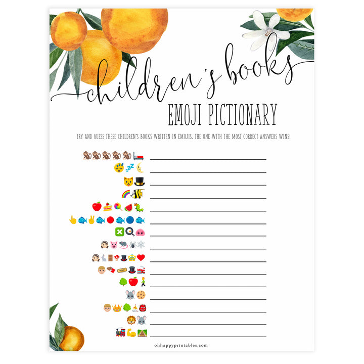 childrens books emoji pictionary game, Printable baby shower games, little cutie baby games, baby shower games, fun baby shower ideas, top baby shower ideas, little cutie baby shower, baby shower games, fun little cutie baby shower ideas, citrus baby shower games, citrus baby shower, orange baby shower