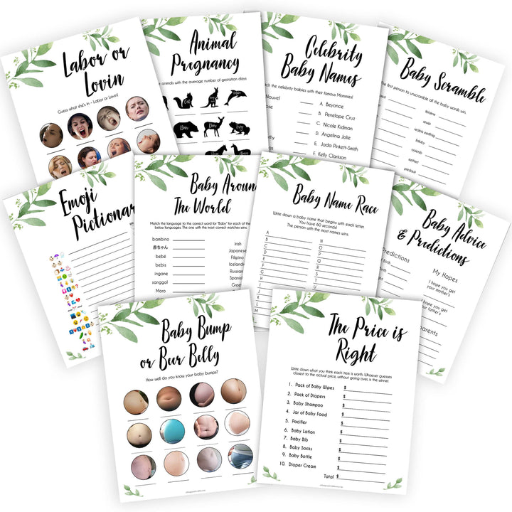 botanical baby shower games, baby shower games bundle, baby games, baby shower ideas, Printable baby games