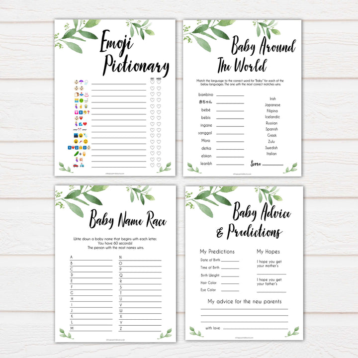 botanical baby shower games, baby shower games bundle, baby games, baby shower ideas, Printable baby games