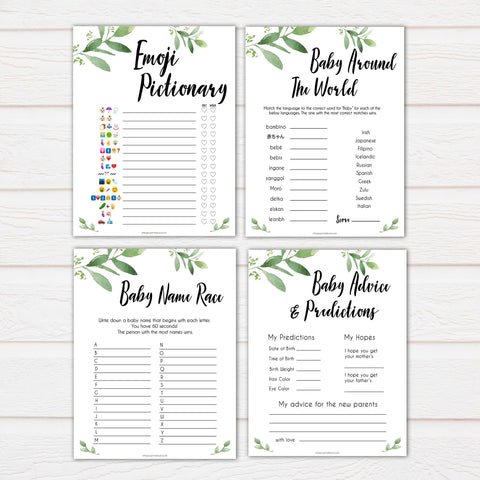 botanical baby shower games, baby shower games bundle, baby games, baby shower ideas, Printable baby games