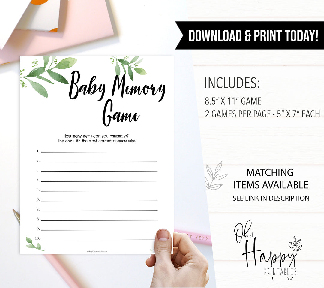 botanical baby memory game, printable baby shower games, fun baby games, baby shower games, floral printable baby games, popular baby games