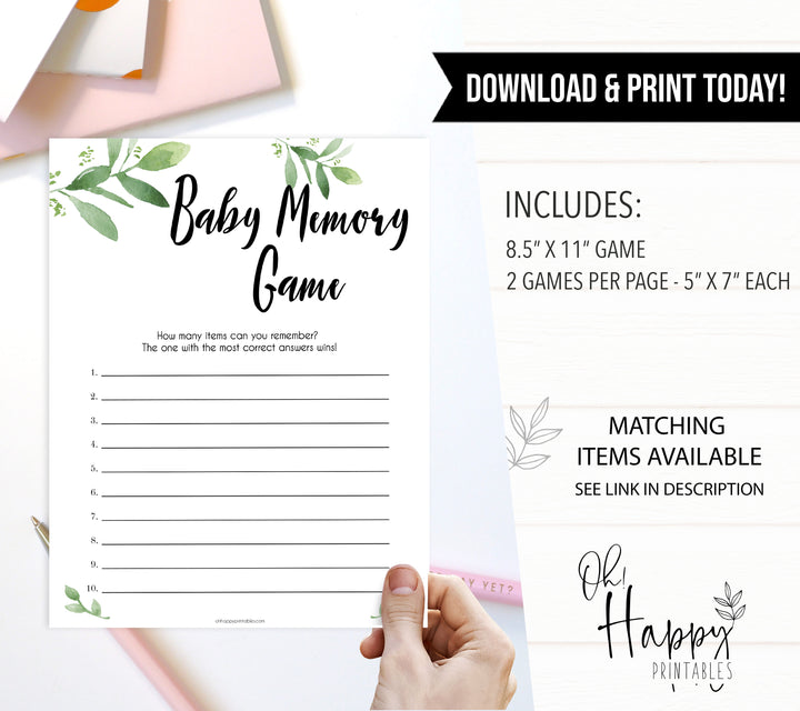 botanical baby memory game, printable baby shower games, fun baby games, baby shower games, floral printable baby games, popular baby games