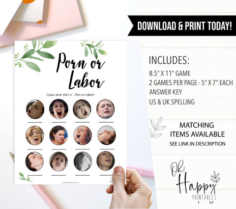 Botanical Porn or Labour Game, Labor or Porn Baby Shower Game, Porn or Labor, Labour or Lovin Baby Shower Game, Baby, Porn or Labor Game, sex face baby games, funny baby shower games 