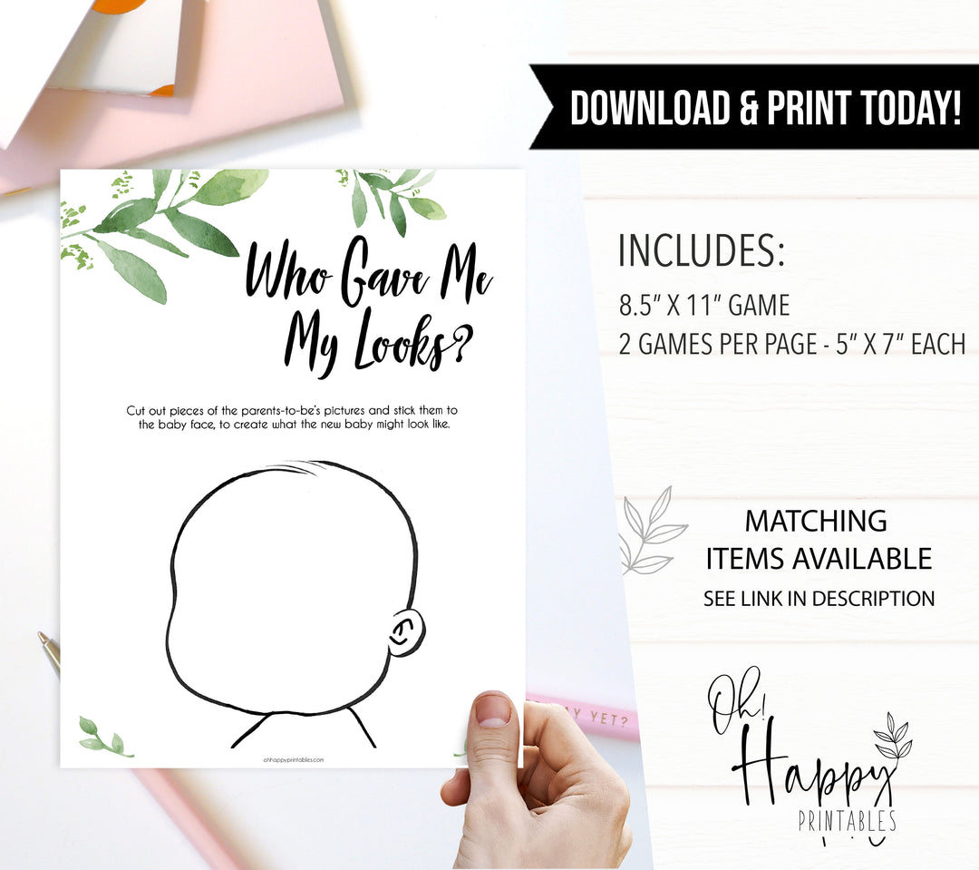 botanical who gave me my looks, printable baby shower games, fun baby shower games, popular baby shower games