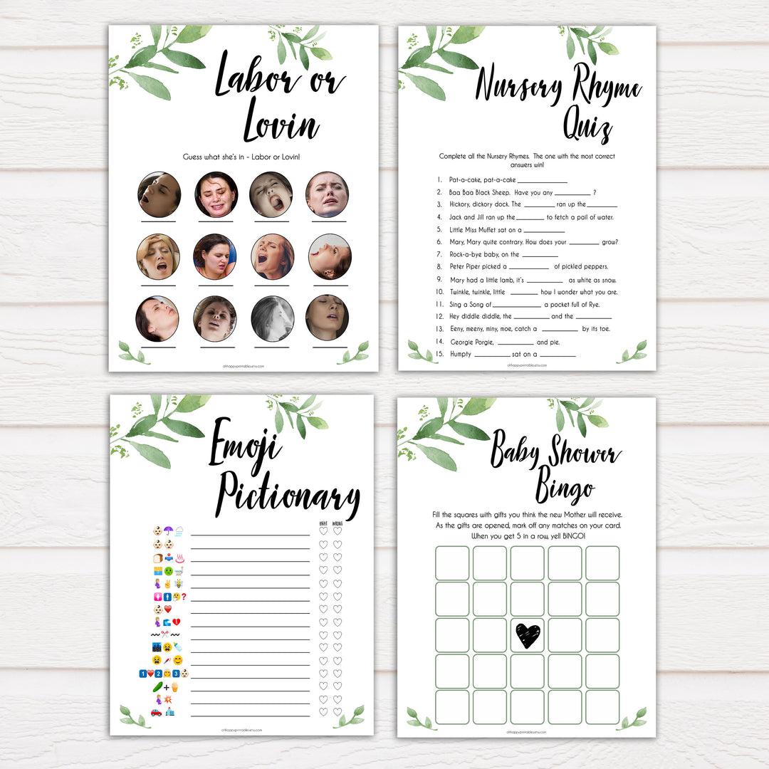 7 botanical printable baby shower games, printable baby shower games, fun baby shower games, popular baby games