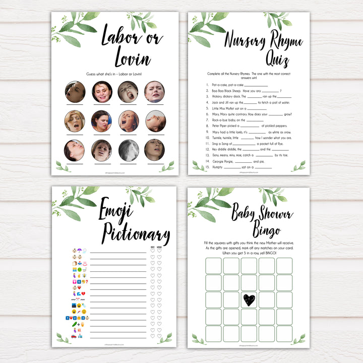 7 botanical printable baby shower games, printable baby shower games, fun baby shower games, popular baby games