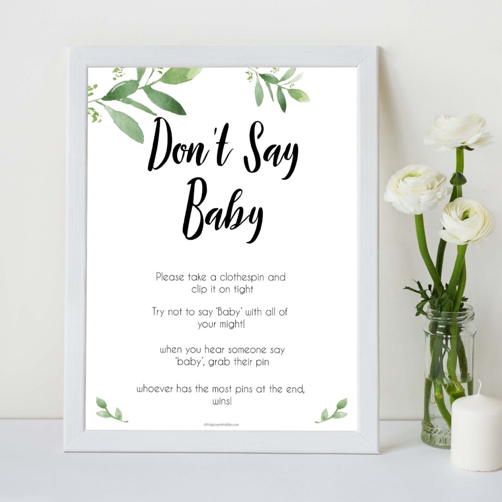 Botanical Don't Say Baby, Don't Say Baby Sign, Greenery Don't Say Baby Game, Baby Shower Games, Green Dont Say Game, Greenery Baby Shower