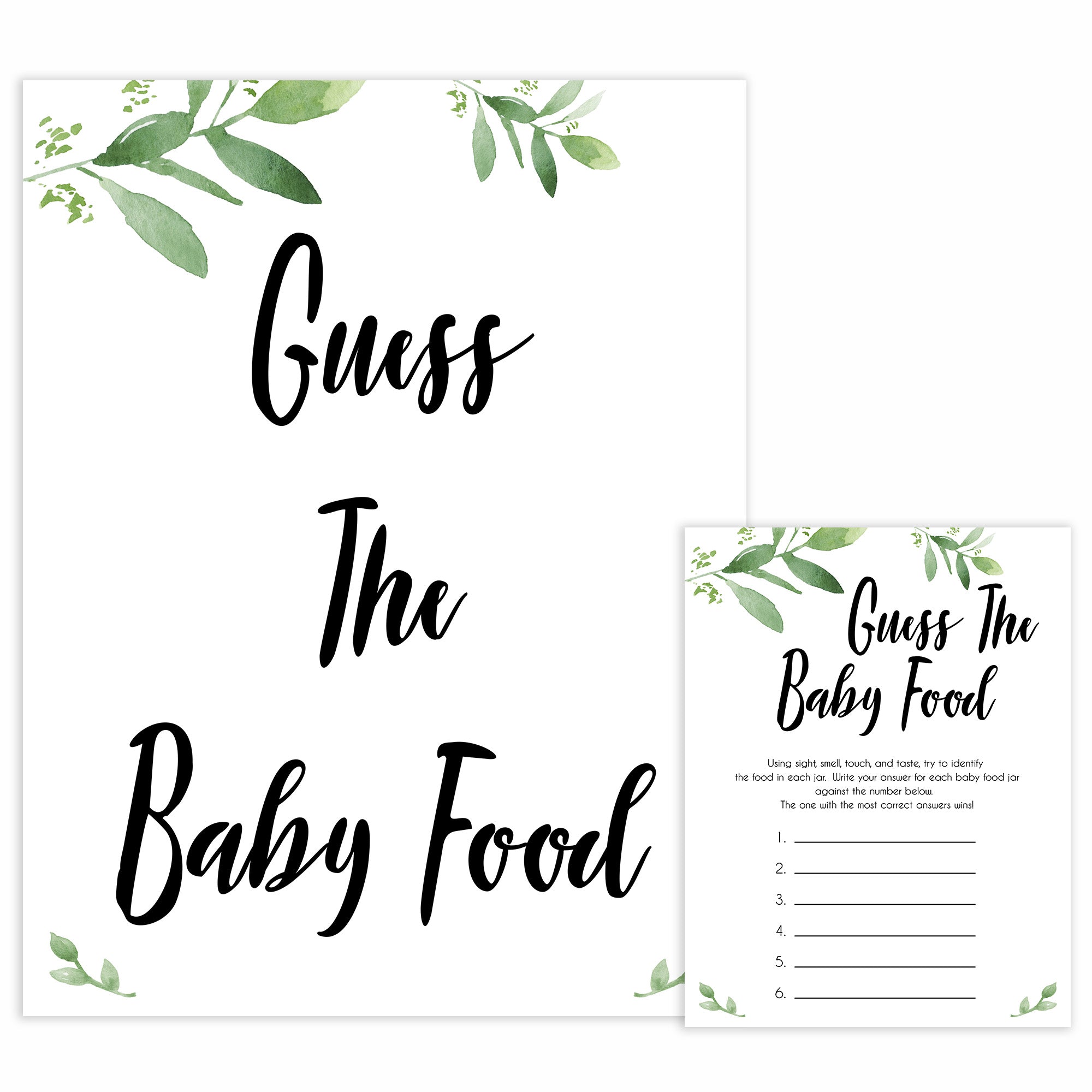 Botanical Baby Shower Guess The Baby Food, Eucalyptus Baby Shower Guess The Baby Food, Botanical Baby Shower Games, Guess The Baby Food, amazing baby shower games, best baby shower games