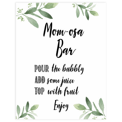 momosa baby shower signs, printable baby shower signs, botanical baby shower decor, floral baby table signs