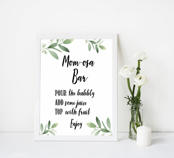 momosa baby shower signs, printable baby shower signs, botanical baby shower decor, floral baby table signs