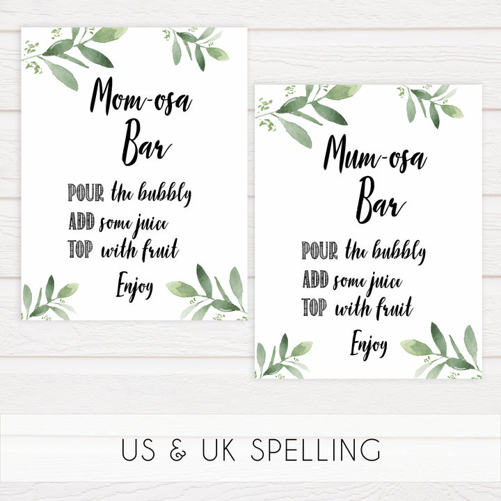 momosa baby shower signs, printable baby shower signs, botanical baby shower decor, floral baby table signs