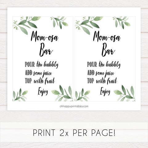 momosa baby shower signs, printable baby shower signs, botanical baby shower decor, floral baby table signs