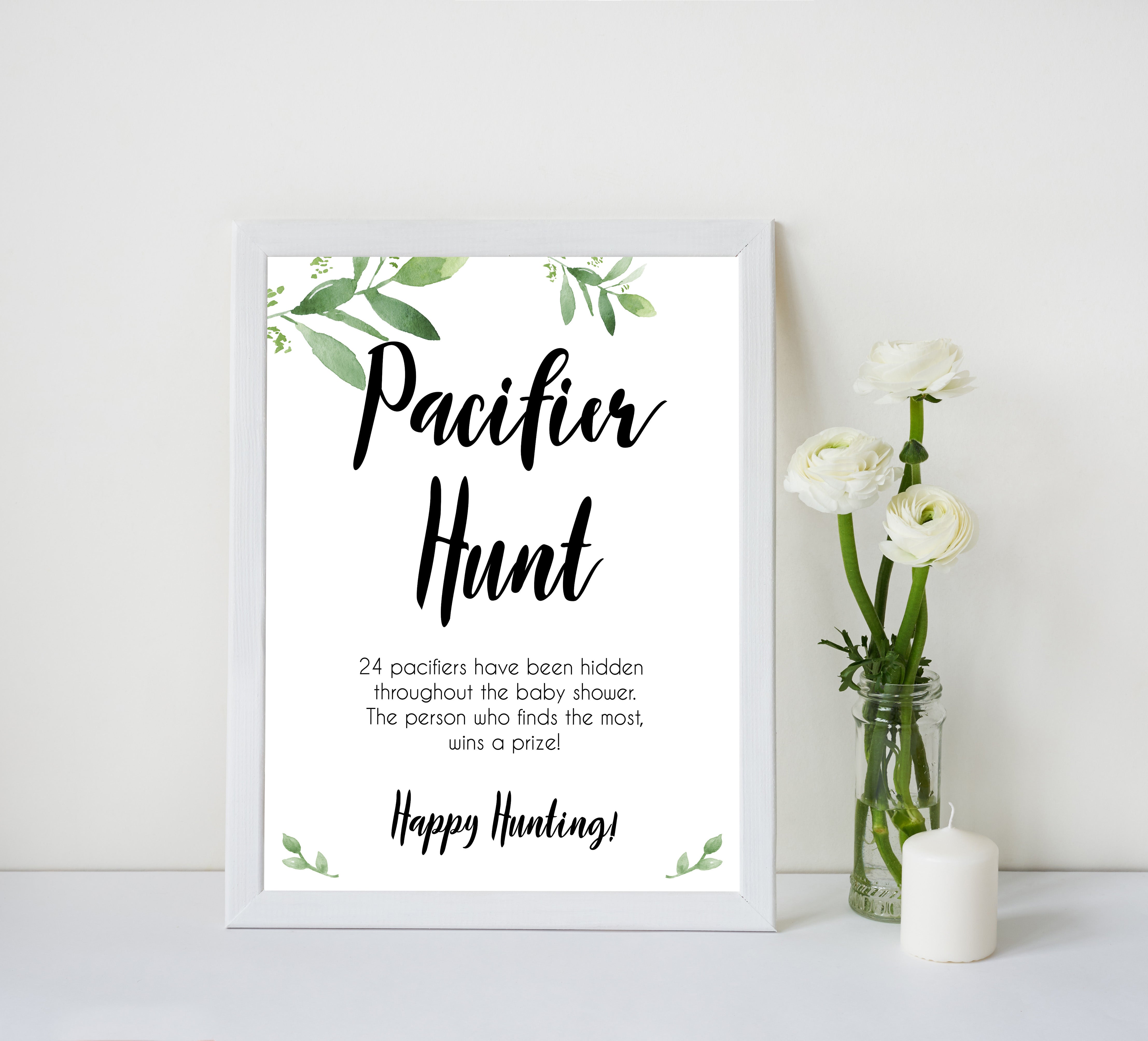 pacifier hunt game, Printable baby shower games, botanical baby shower games, floral baby shower ideas, fun baby shower ideas