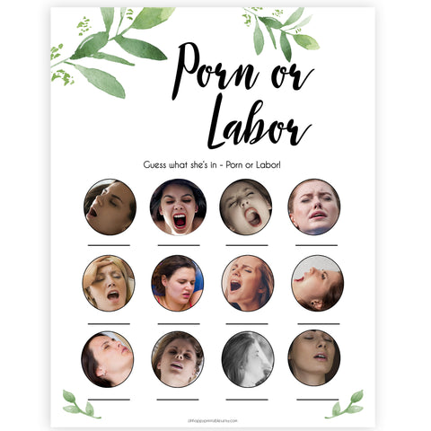 Botanical Porn or Labour Game, Labor or Porn Baby Shower Game, Porn or Labor, Labour or Lovin Baby Shower Game, Baby, Porn or Labor Game, sex face baby games, funny baby shower games 