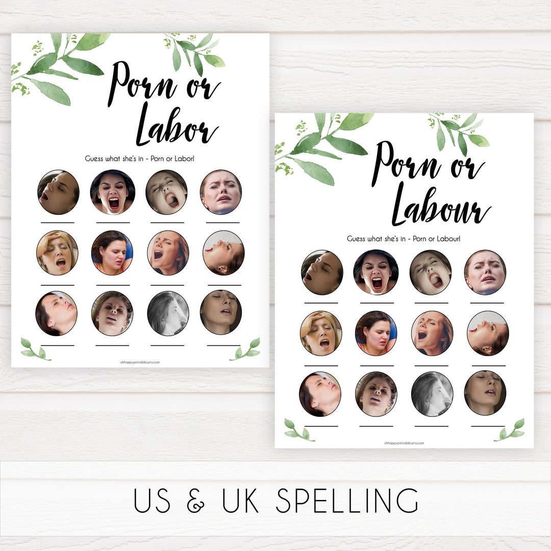Botanical Porn or Labour Game, Labor or Porn Baby Shower Game, Porn or Labor, Labour or Lovin Baby Shower Game, Baby, Porn or Labor Game, sex face baby games, funny baby shower games 