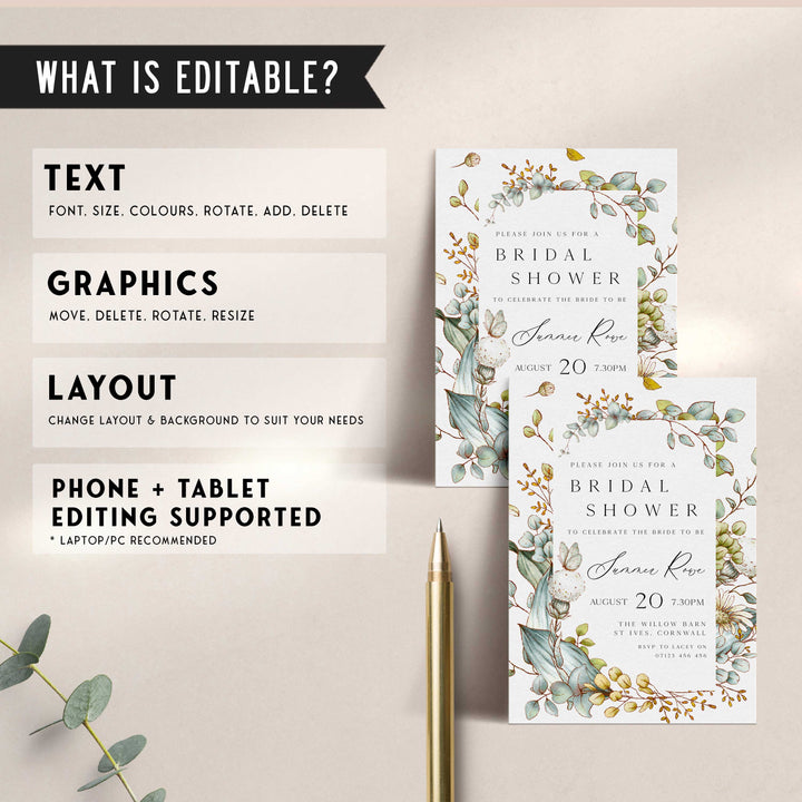 editable summer garden bridal shower invitation, printable floral bridal shower invitation, summer garden bridal theme