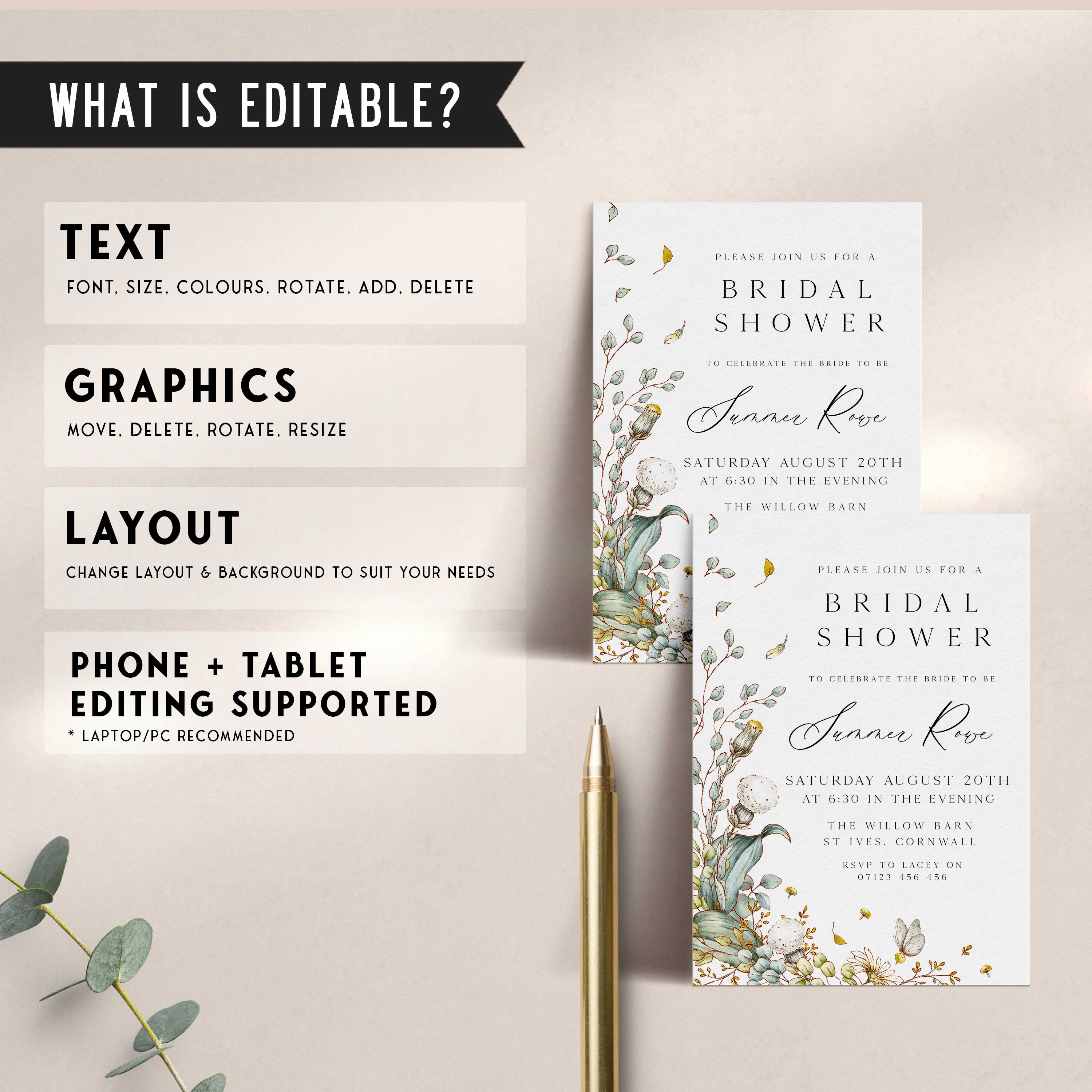editable summer garden bridal shower invitation, printable floral bridal shower invitation, summer garden bridal theme