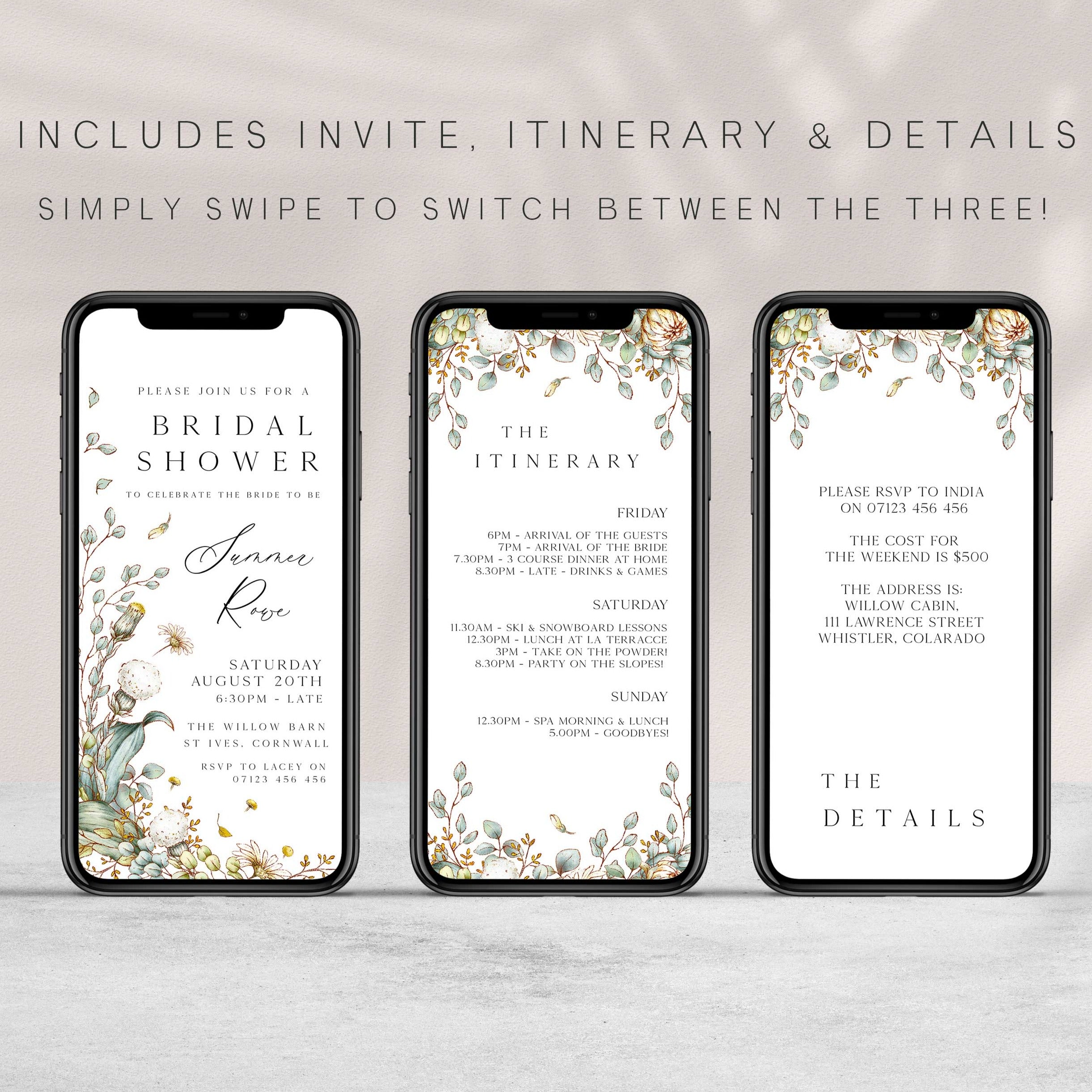 editable summer garden bridal shower mobile invitation, printable floral hen party invitation, summer garden bridal theme