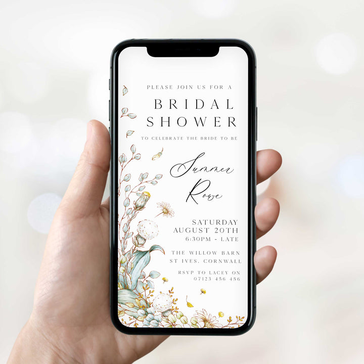 editable summer garden bridal shower mobile invitation, printable floral hen party invitation, summer garden bridal theme