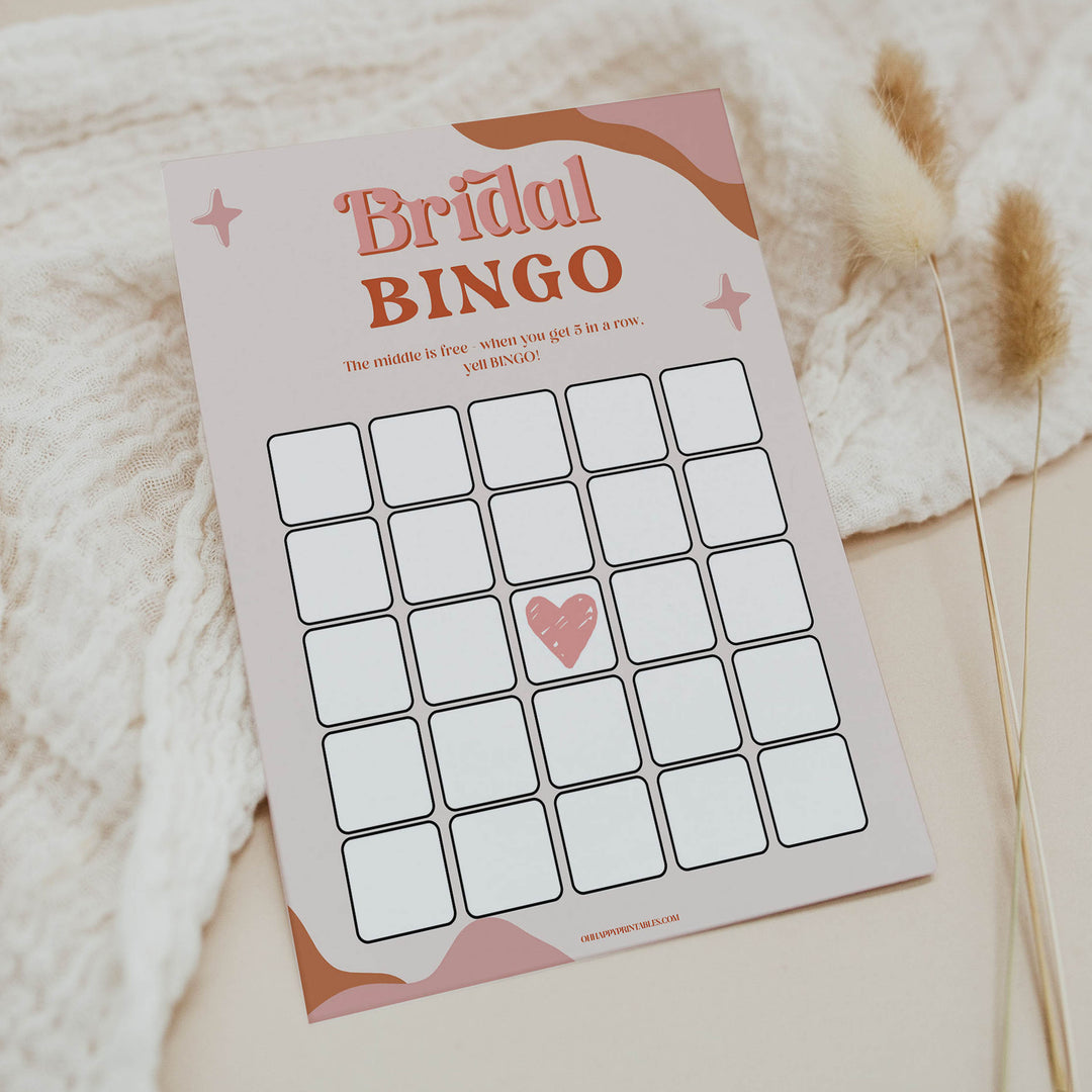 bridal bingo game, 70s retro bridal shower, retro bridal shower games, modern 70s bridal collection, 70s bridal shower, printable bridal games